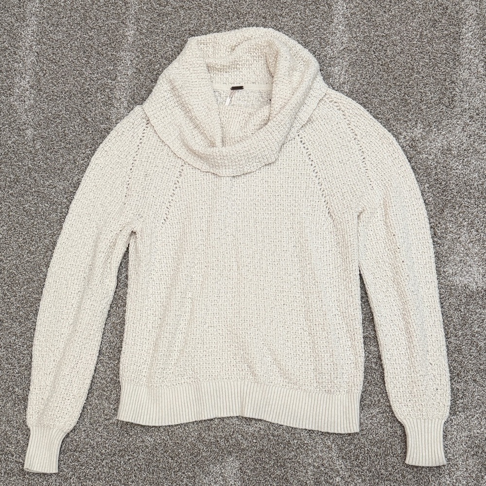 Free People Cream Cowl Neck Sweater